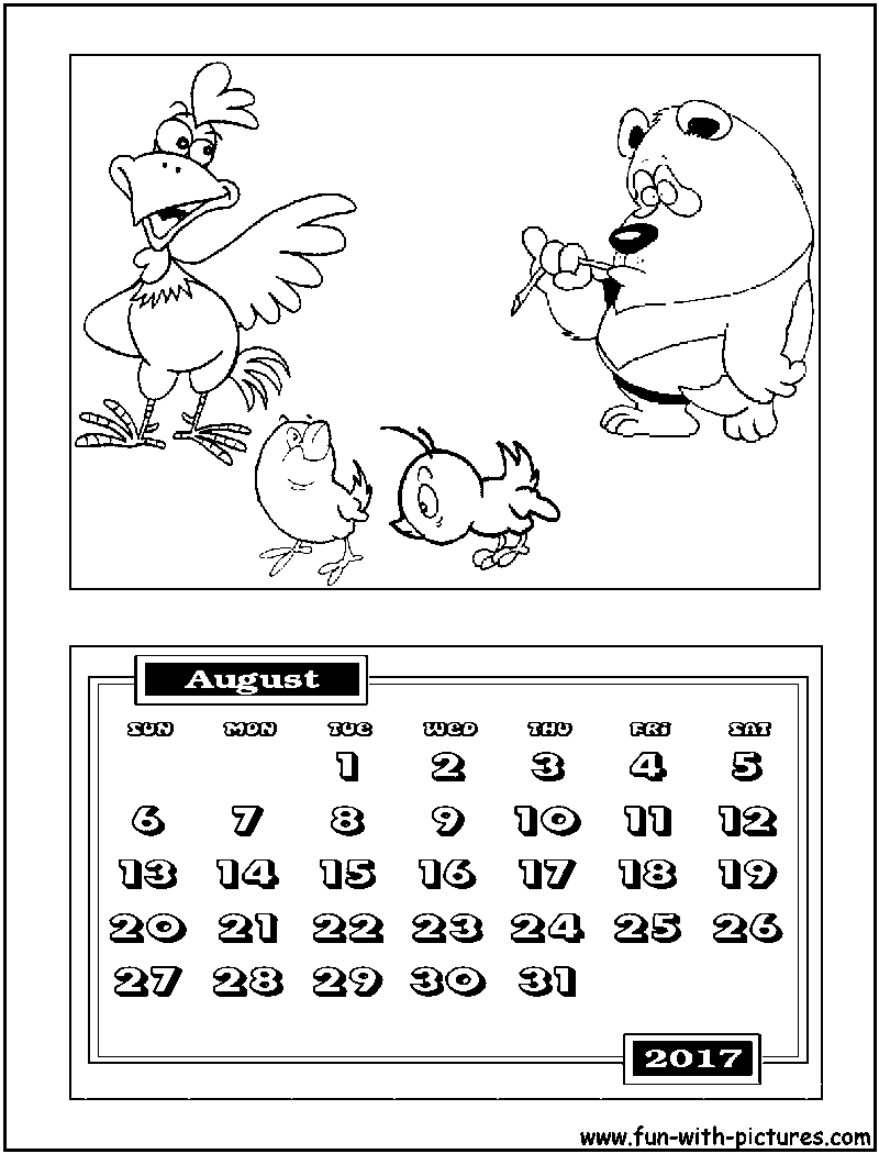 August Calendar Coloring Page 