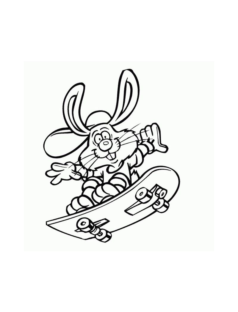 Coloring Page of Easter Bunnies Bunny on Skateboard