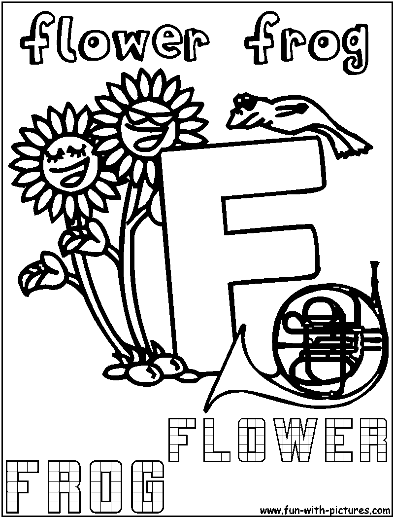F Frog Flower Coloring Page 
