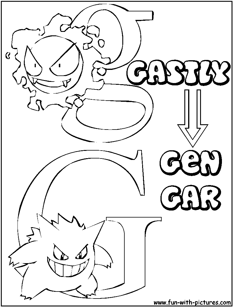 G Gastly Gengar Coloring Page 
