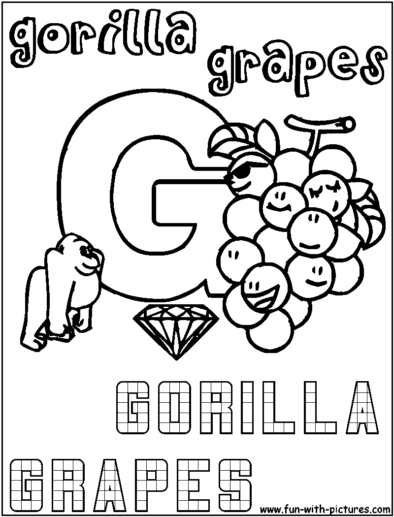 G Gorilla Grapes Coloring Page 