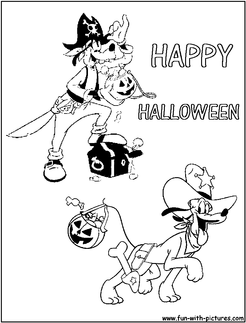 Goofy Pluto Halloween Coloring Page 