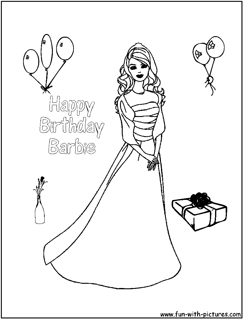 Happy Birthday Barbie Coloring Page 