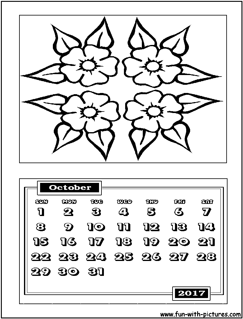 October Calendar Coloring Page 