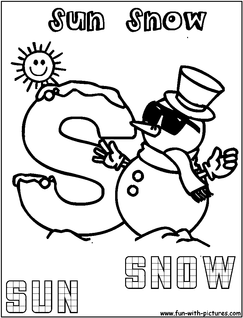 S Sun Snow Coloring Page 