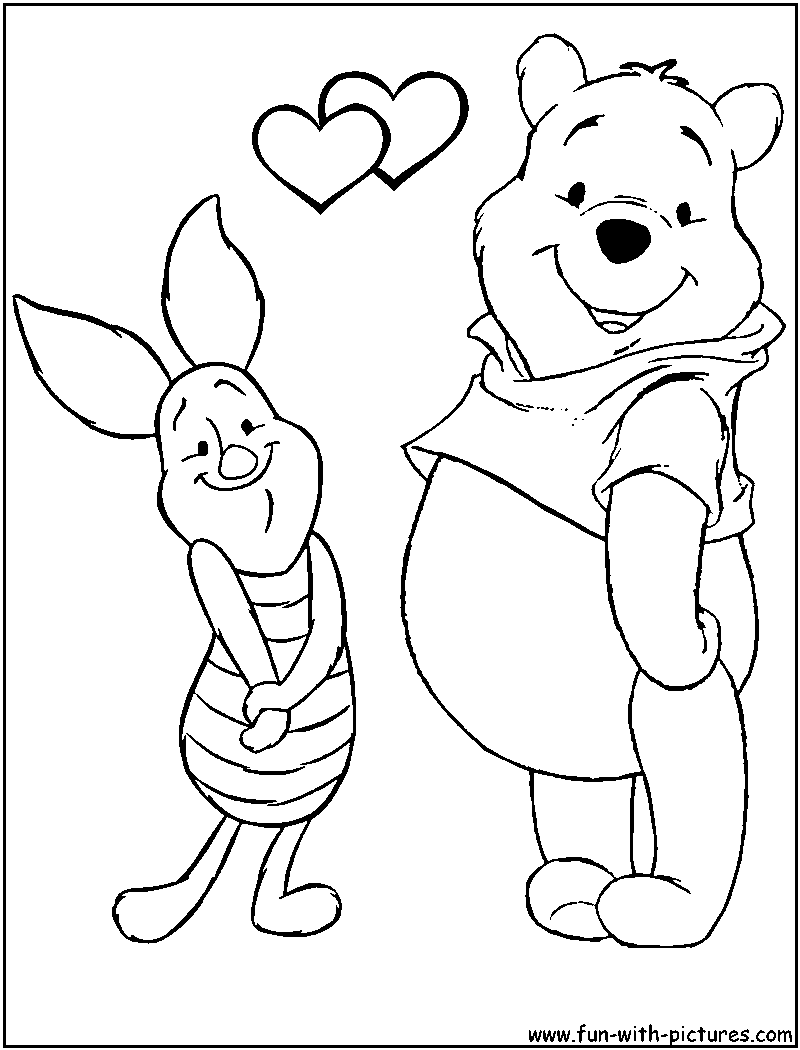Valentine Pooh Piglet Coloring Page 