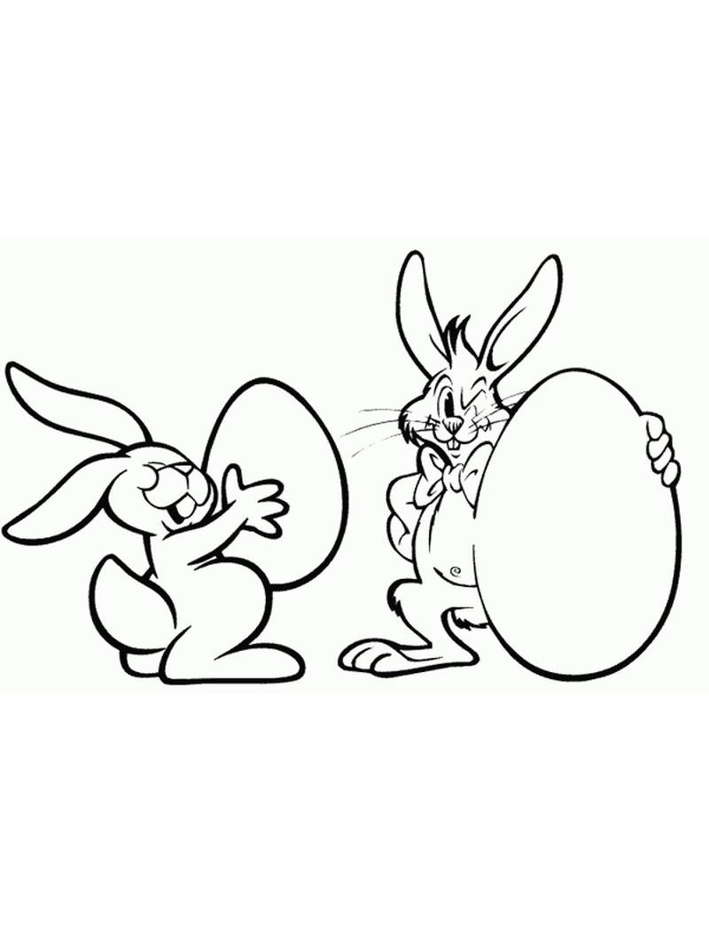 Coloring Page of Easter Bunnies- little bunnies, large eggs