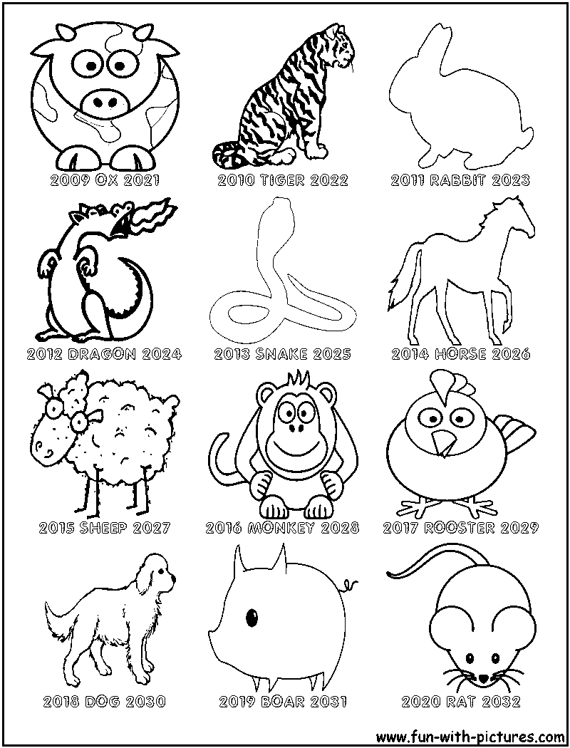 Chinese Zodiac Coloring Page