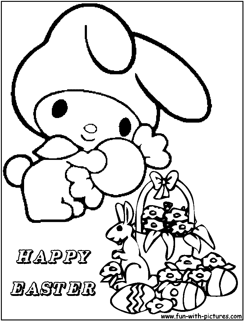 Hellokitty Easter Coloring Page 