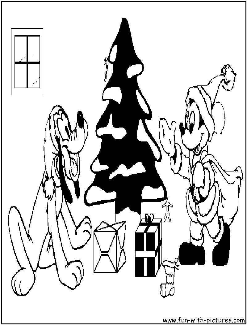 Mickey Pluto Xmas Coloring Page 