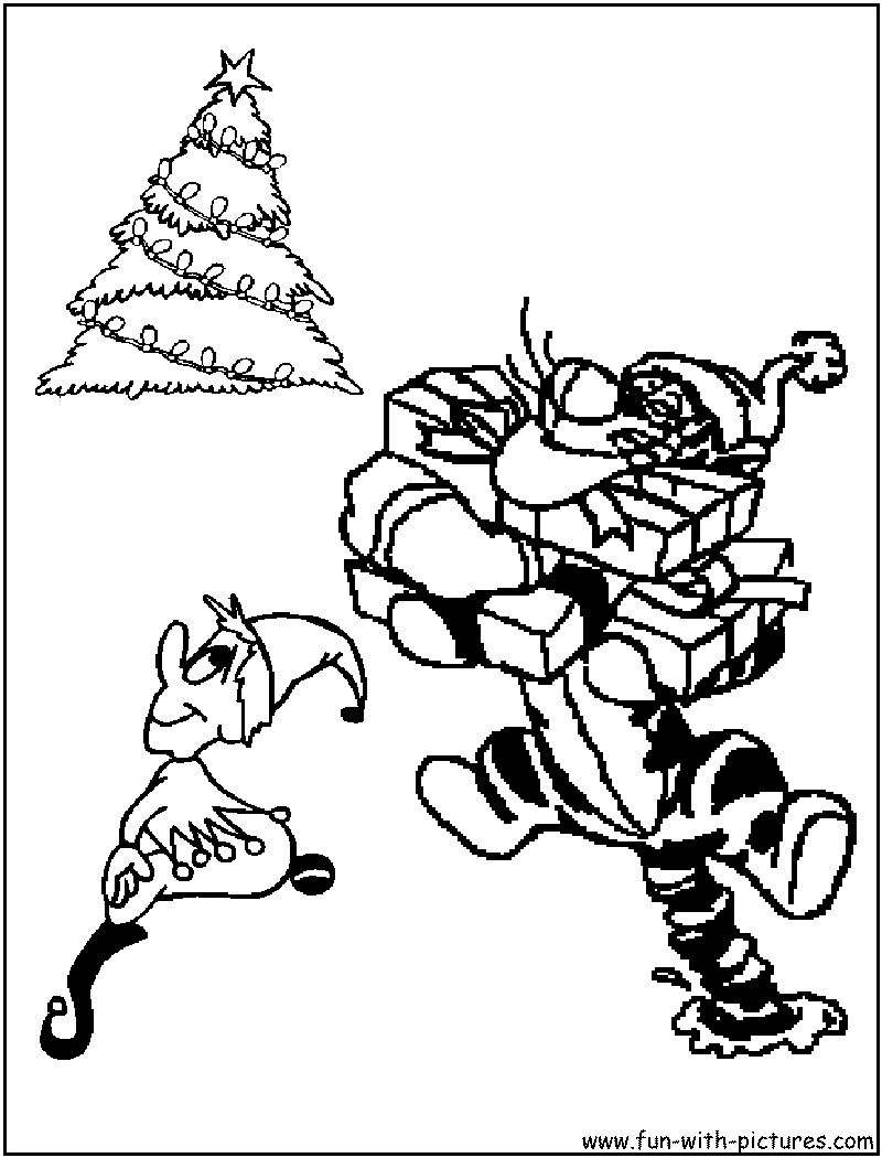 Santa Tigger Coloring Page 