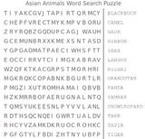 asian animals print wordsearch