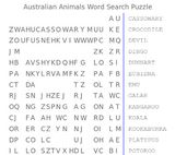 australian animals print wordsearch