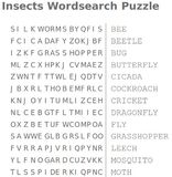 insects wordsearch puzzle