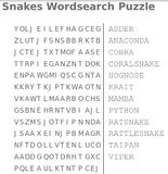 snakes wordsearch puzzle