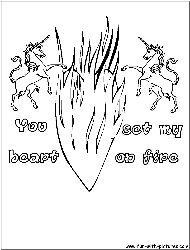 Unicorn Valentine Heart Coloring Page